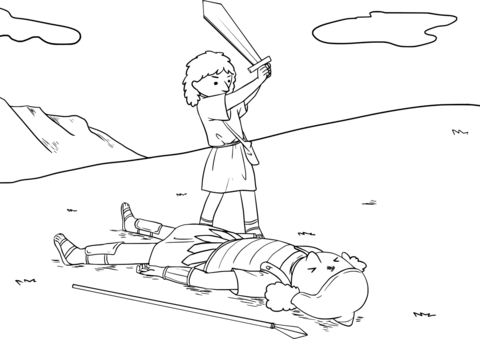 David Cut Off Goliath'S Head With The Sword Coloring Page